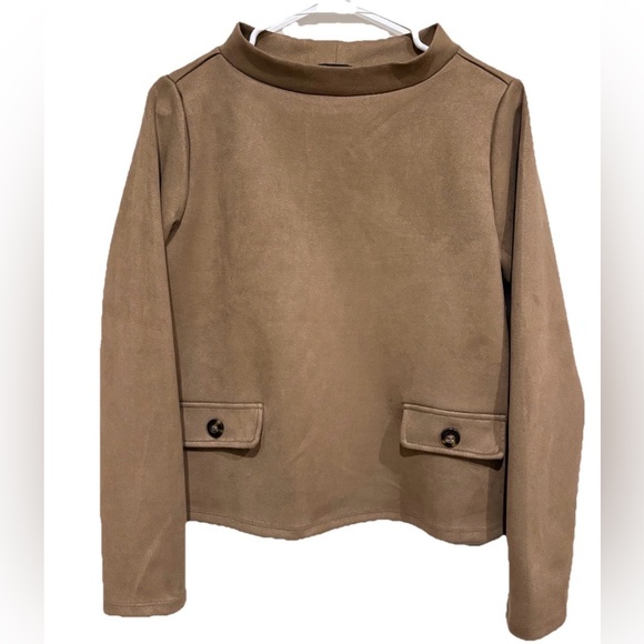 NWOT Women's Ann Taylor Faux Suede Button Trim Top Brown Size XS - Picture 3 of 9